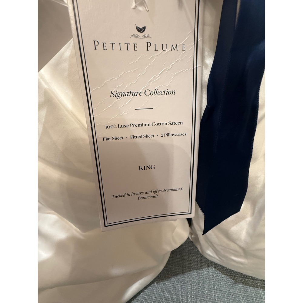 Petite Plume Signature Collection King Sheet Set White Cotton Sateen BSWK NEW